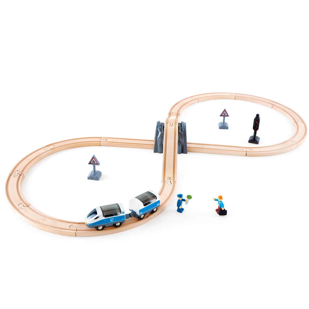 Hape: Passenger Train Set - Figure 8 Track Railway Set, Wooden Toy, 2 Magnetic Linking Trains, 2 Posable Figures & Accessories, Kids Ages 3+